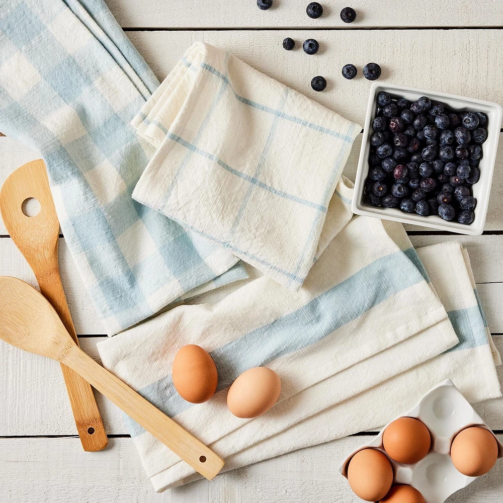 FRAÎCHE Spring Blue Gingham Kitchen Towels, 3 pack, One Size