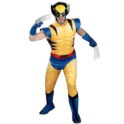 MARVEL Adult Wolverine Costume - Padded Jumpsuit, Gloves, Detachable Claws, and 3D Plastic Mask