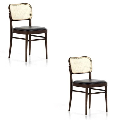 Ensemble de 2 chaises de salle à manger en rotin Purtell – Cadre en bois massif avec un élégant dossier en rotin, présentant un style moderne intemporel du milieu du siècle