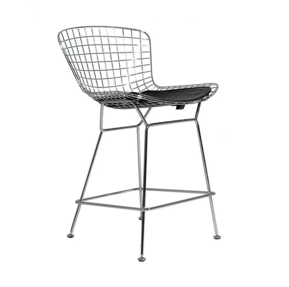 Plata Import Silver Metal Stool With Cushion Seat