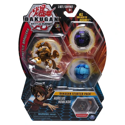 Bakugan, Starter Pack 3 personnages, Aurelus Howlkor, Créatures transformables à collectionner, à partir de 6 ans