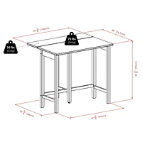 Table ilot Lynnwood à abattant avec 2 tabourets à pieds carrés en noyer