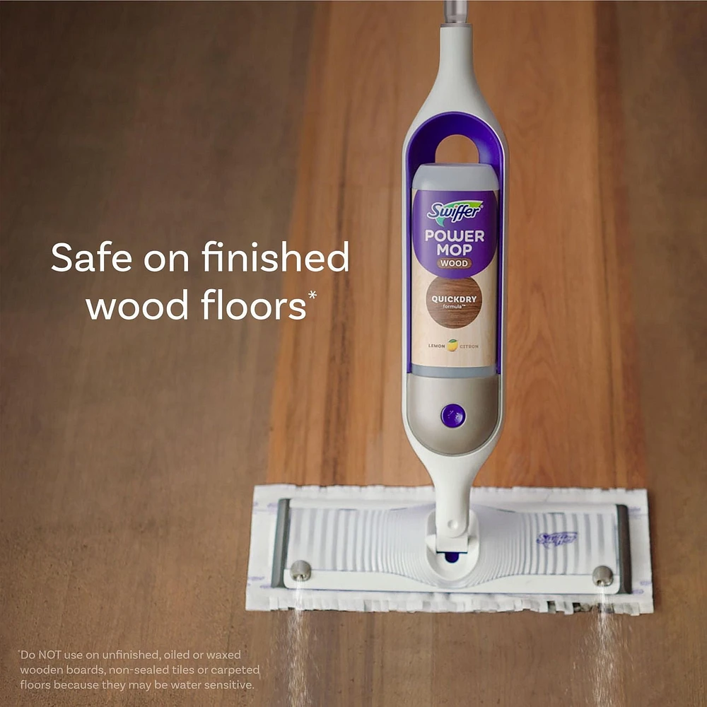 Solution nettoyante pour planchers en bois Swiffer PowerMop à séchage rapide, parfum Citron 0,75L
