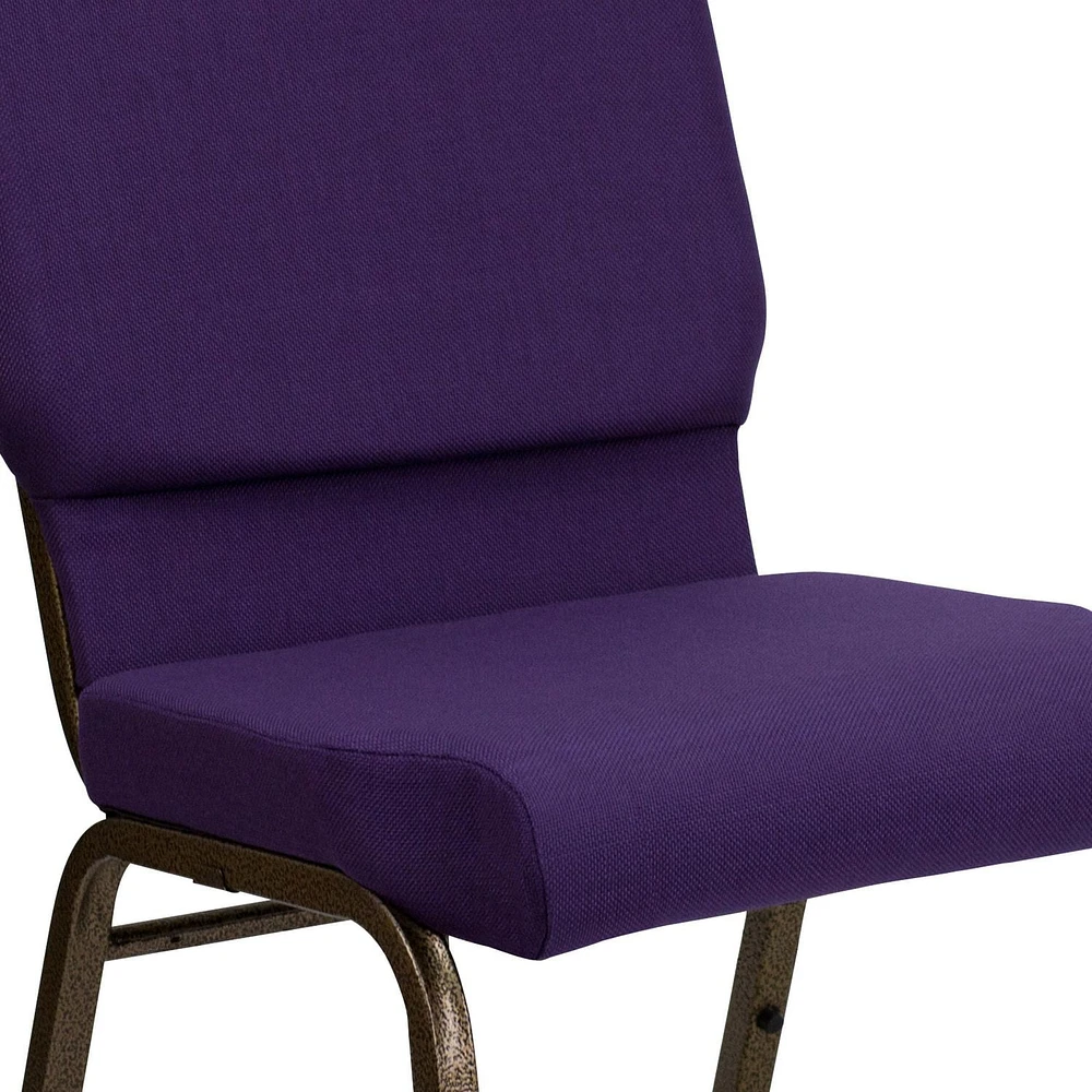 HERCULES Series 18.5''W Stacking Church Chair in Royal Purple Fabric - Gold Vein Frame