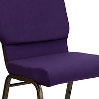 HERCULES Series 18.5''W Stacking Church Chair in Royal Purple Fabric - Gold Vein Frame