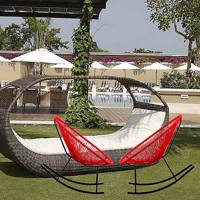 Costa Rocker Lounge Chair in Red, Wire Lounge Chair, Plastic Lounge Chair, Beach Lounge Chair, Indoor-Outdoor Lounge Chair,Hammock Weave,Rattan,Weather resistance Patio Lounge Chair, Oval Lounge Chair