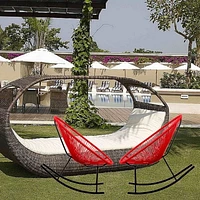 Chaise longue à bascule Costa en rouge, chaise longue en fil de fer, chaise longue en plastique, chaise longue de plage, chaise longue d'intérieur et d'extérieur, hamac tressé, rotin, chaise longue de
