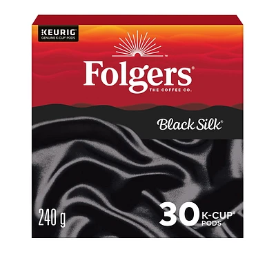 Folgers Black Silk Dark Roast K-Cup Coffee Pods, 30 Count, 30 pods