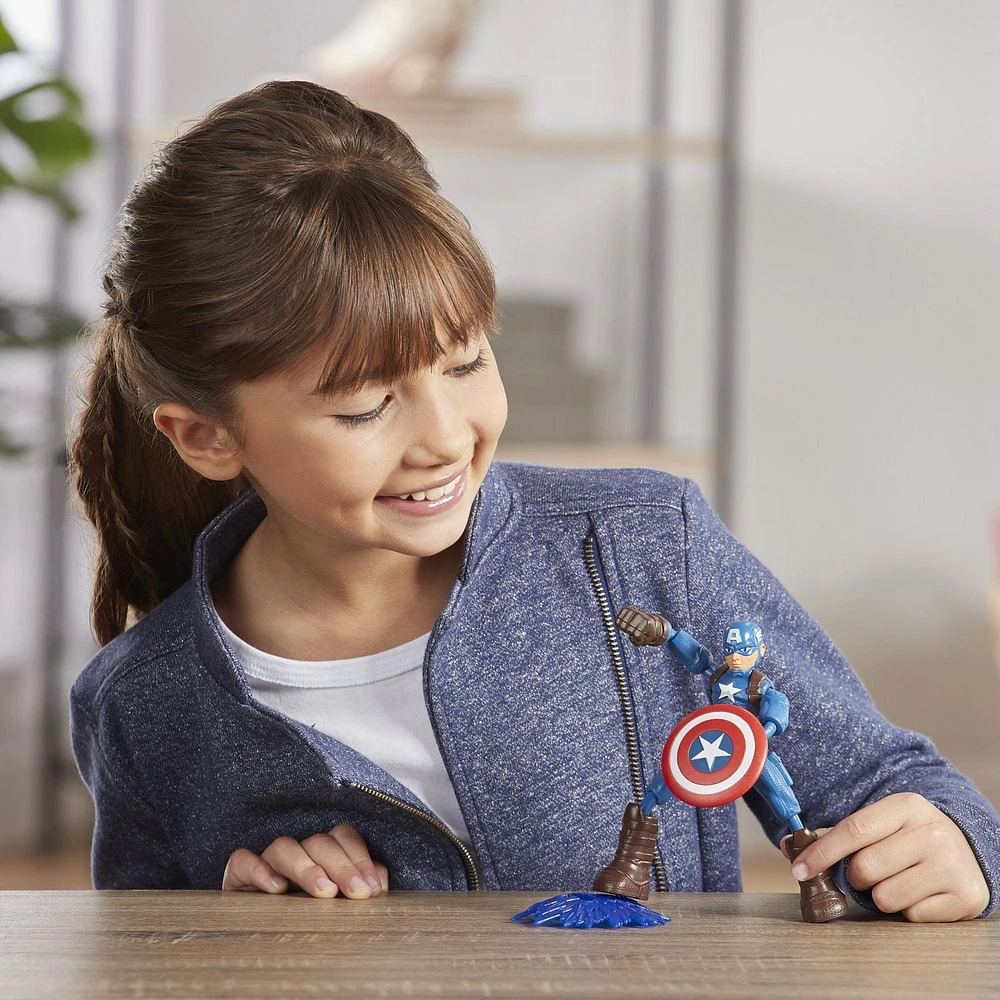 Marvel Avengers Bend And Flex Action Figure Toy, 6-Inch Flexible Captain America Figure, Includes Blast Accessory, For Kids Ages 6 And Up
