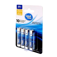 Great Value AA LR6/1.5 V Alkaline Batteries 4-Pack, 10-year storage life, Long lasting power guarantee