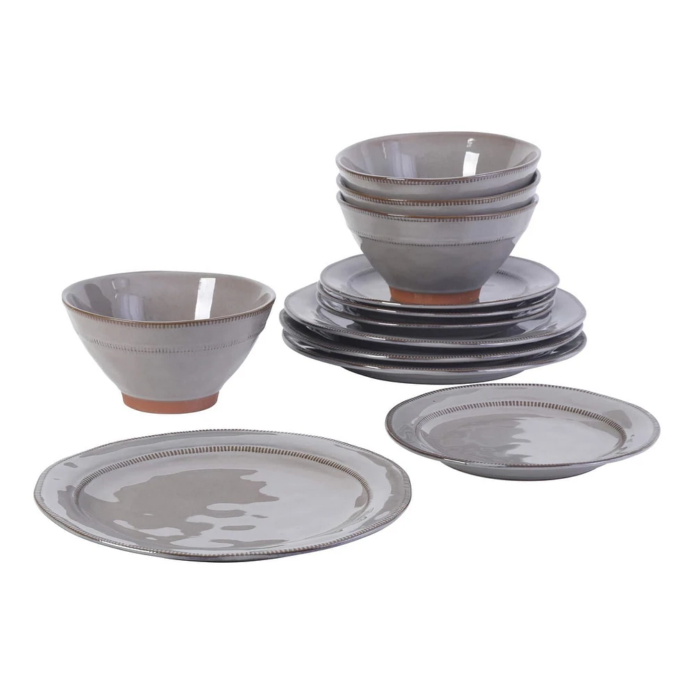 Gibson Elite Terranea 12 Piece Dinnerware Set, Grey, Terracotta