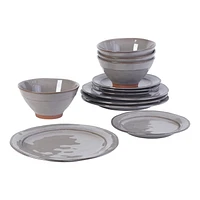 Gibson Elite Terranea 12 Piece Dinnerware Set, Grey, Terracotta