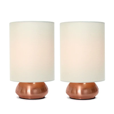 Pack de 2 mini lampes tactiles Simple Designs Gemini avec base en or rose et abat-jour en tissu crème