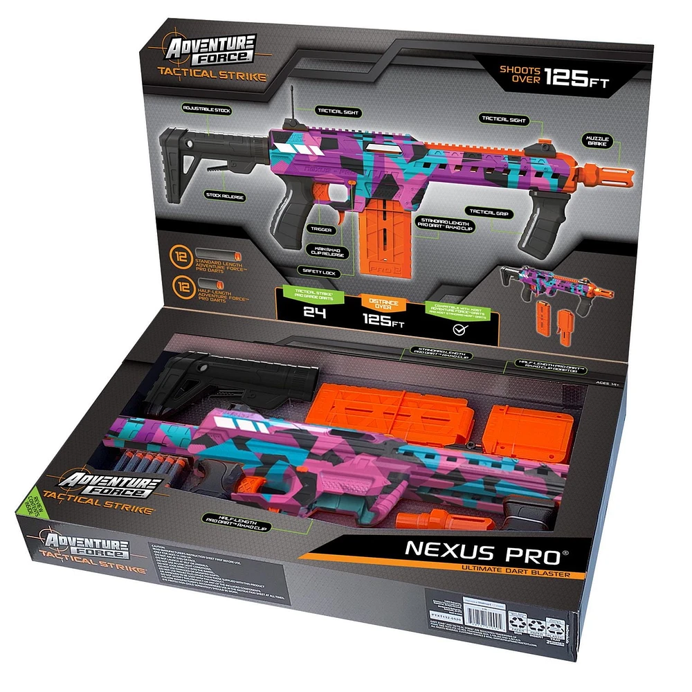 Adventure Force Tactical Strike Nexus Pro Ultimate Dart Blaster – Tire à plus de 125 pieds – Édition spéciale Camo graphique