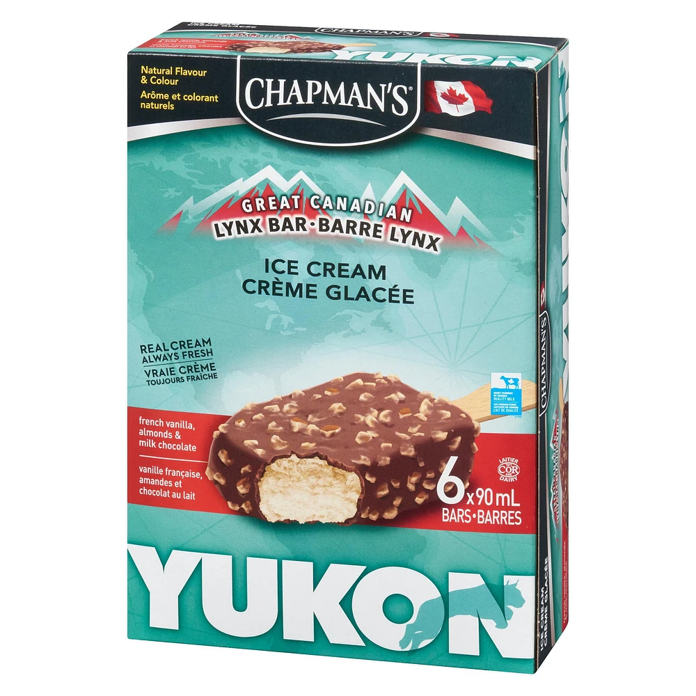 Chapman's Yukon Lynx French Vanilla and Almond Ice Cream Bar, 6 x 90mL