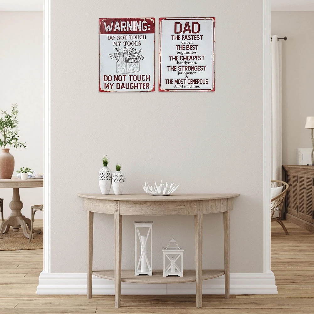 IH Casa Decor Embossed Metal Sign Dad/Warning Asstd - Set of 2
