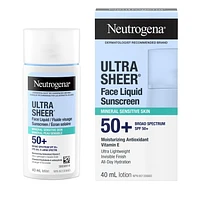 Neutrogena Ultra Sheer Face Liquid Mineral Sunscreen, Lightweight, Broad Spectrum SPF 50+ Facial Sunscreen for Sensitive Skin Leaves a Silky, Non-Greasy Finish, Oxybenzone-Free, 40 mL