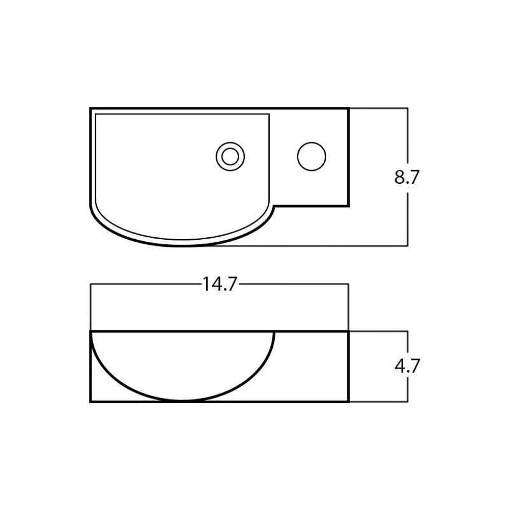 American Imaginations 14.7-in. W Wall Mount White Bathroom Vessel Sink For 1 Hole Right Drilling AI-28582