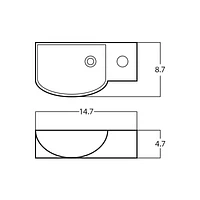 American Imaginations 14.7-in. W Wall Mount White Bathroom Vessel Sink For 1 Hole Right Drilling AI-28582