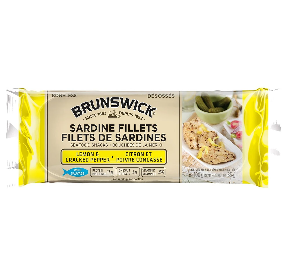 Brunswick Sardine Fillets in Lemon & Cracked Pepper, 100 g