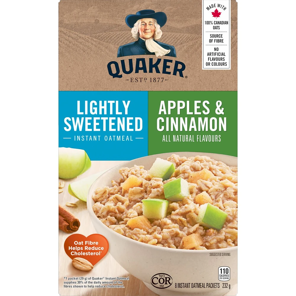 Quaker Lightly Sweetened Apples & Cinnamon Instant Oatmeal, 232g