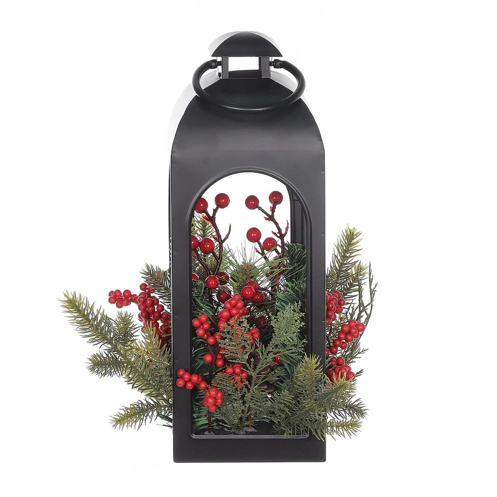 Noël noir métal lanterne décor 38cm