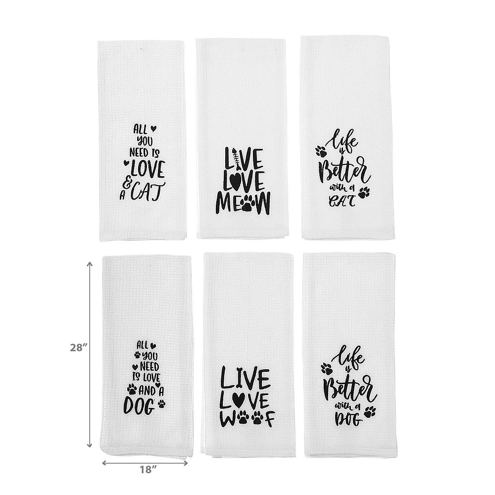 IH Casa Decor Broidered White Waffle Kitchen Towel Amants Asstd - Ensemble De 6