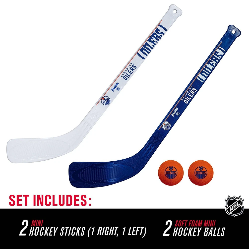 Franklin Sports LNH Ensemble de bâton de hockey miniature pour joueur de Oilers de Edmonton, 2 bâtons and 2 balles