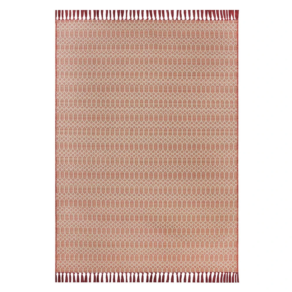 Better Homes & Gardens Woven Geo 5’x7’ Outdoor Rug - Polypropylene/Polyester - Terra Cotta, 5' x 7', fade resistant