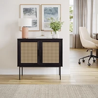 Emmett Premium Faux Wood Versatile Compact Sideboard Buffet with Lattice Doors