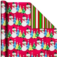 Papier d'emballage réversible – Hallmark (Pères Noël, joyeux messages, bonbons, pois, bonshommes de neige, rayures)