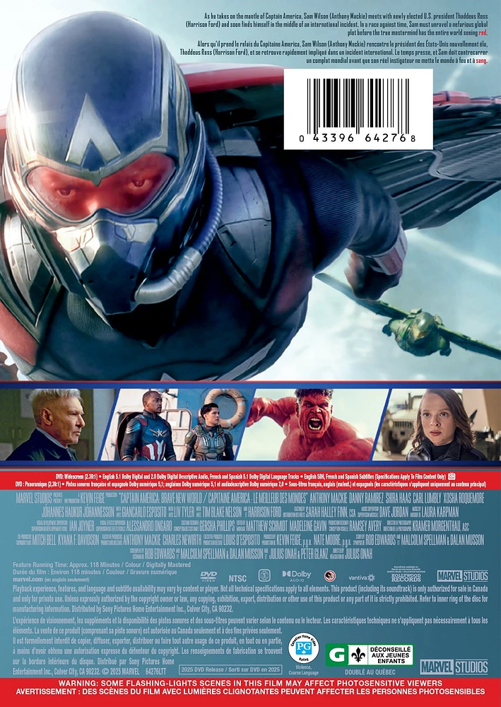 Captain America: Brave New World - Bilingual - (DVD) |starring Anthony Mackie, Harrison Ford | Disney (2025)