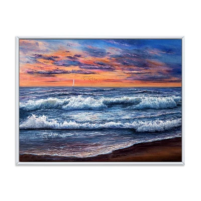 Designart Coucher de soleil sur l'océan bleu II ART MURAL À CADRE FLOTTÉ