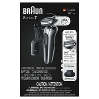 Rasoir rechargable Braun Series 7 7071cc Flex, centre SmartCare, tondeuse de précision Peau sèche et mouillée, rasoir à grille sans cordon, argent