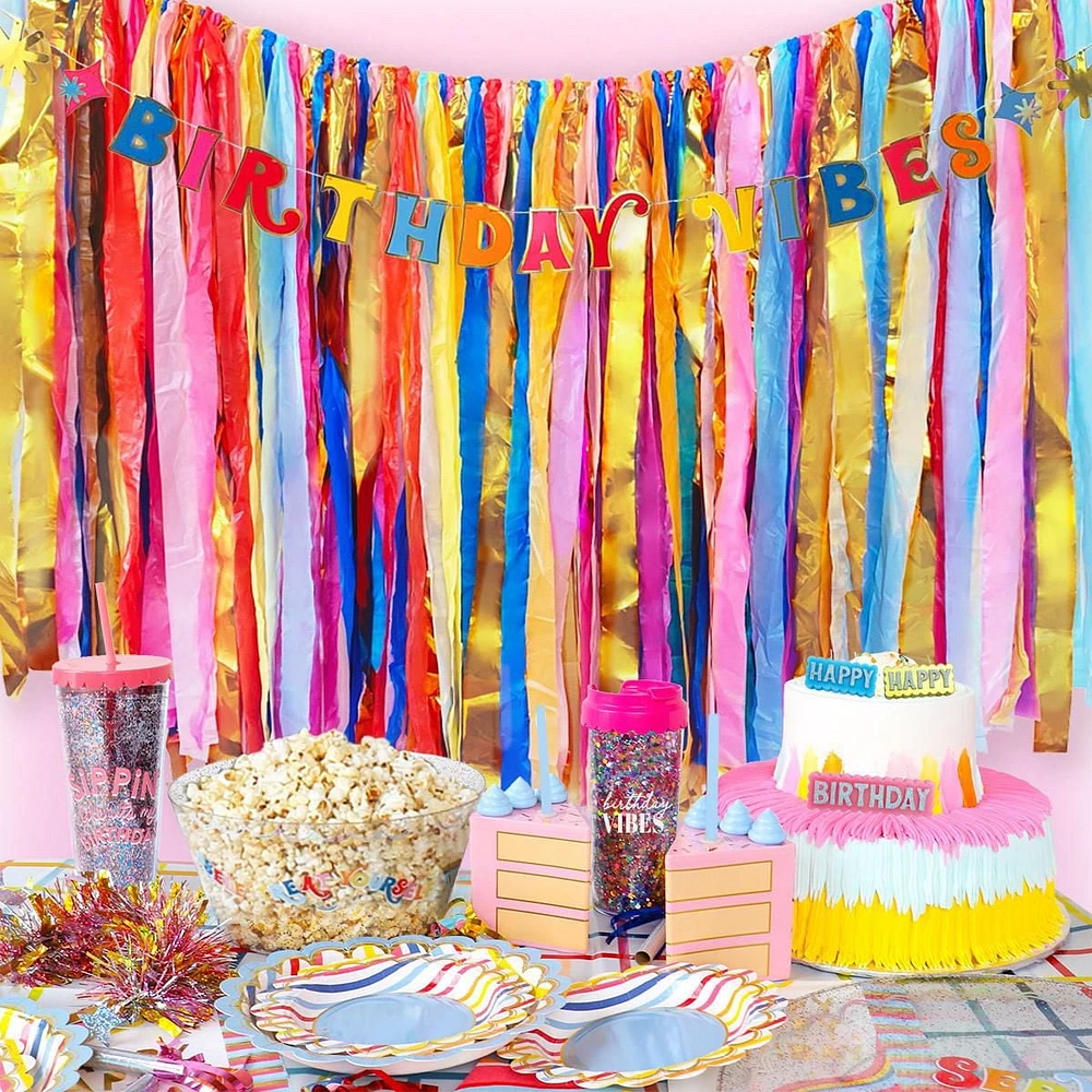 Packed Party Birthday Vibes Banner, Gold and Silver Accents