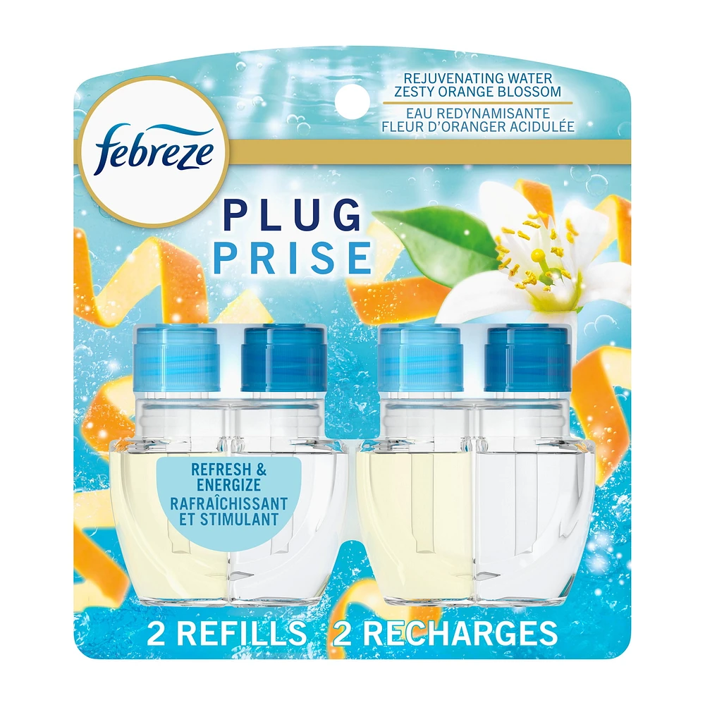 Febreze Plug In Air Freshener, Odor-Fighting Scented Oil Refill, Refresh & Energize, 2 Refills, 52ML