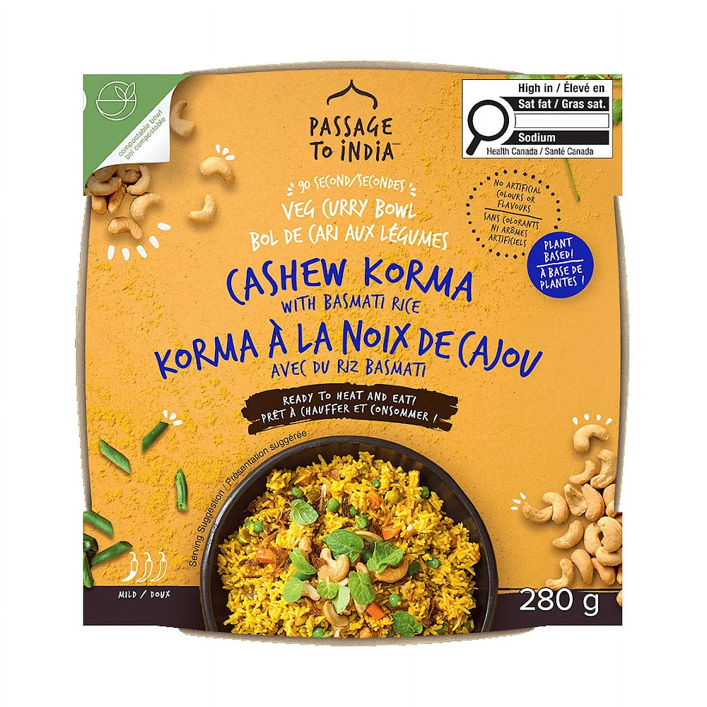 Passage to India - Bol de curry de légumes Korma aux noix de cajou (280g) Délicieusement rapide: un curry indien authentique végétarien en 90 secondes
