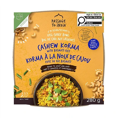 Passage to India - Bol de curry de légumes Korma aux noix de cajou (280g) Délicieusement rapide: un curry indien authentique végétarien en 90 secondes
