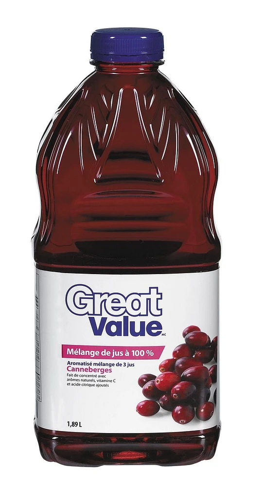 Great Value 100% Cranberry Juice Blend, 1.89 L