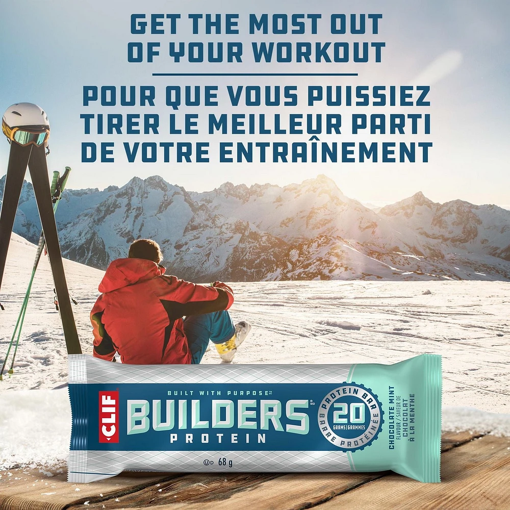 CLIF BUILDERS Protein Bars, Chocolate Mint Flavour, 20g of Protein, Prepared in Canada, Gluten Free, No Artificial Sweeteners, (Pack of 6), 408 g