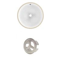 15,25 pouces Ensemble d'évier rond sous plan W en blanc - Quincaillerie en nickel brossé AI-20448