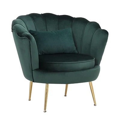 Upholstered Velvet Lounge Chair in blue with Shiny Gold Legs – Elegant Velvet Chair for Living Rooms, Salons, Spas, and Lounge Areas