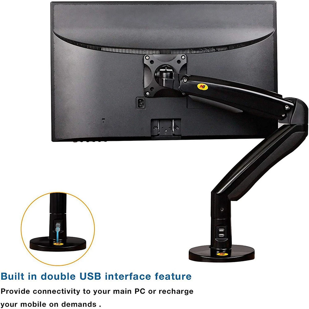North Bayou 22"-35" Gas Strut Monitor Desktop Mount with USB Port - F100A