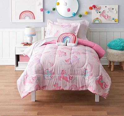 Ensemble de lit Licorne Rose de Mainstays Kids 1 place: 6 morceaux & Double: 8 morceaux