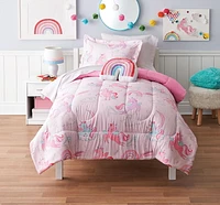 Ensemble de lit Licorne Rose de Mainstays Kids 1 place: 6 morceaux & Double: 8 morceaux