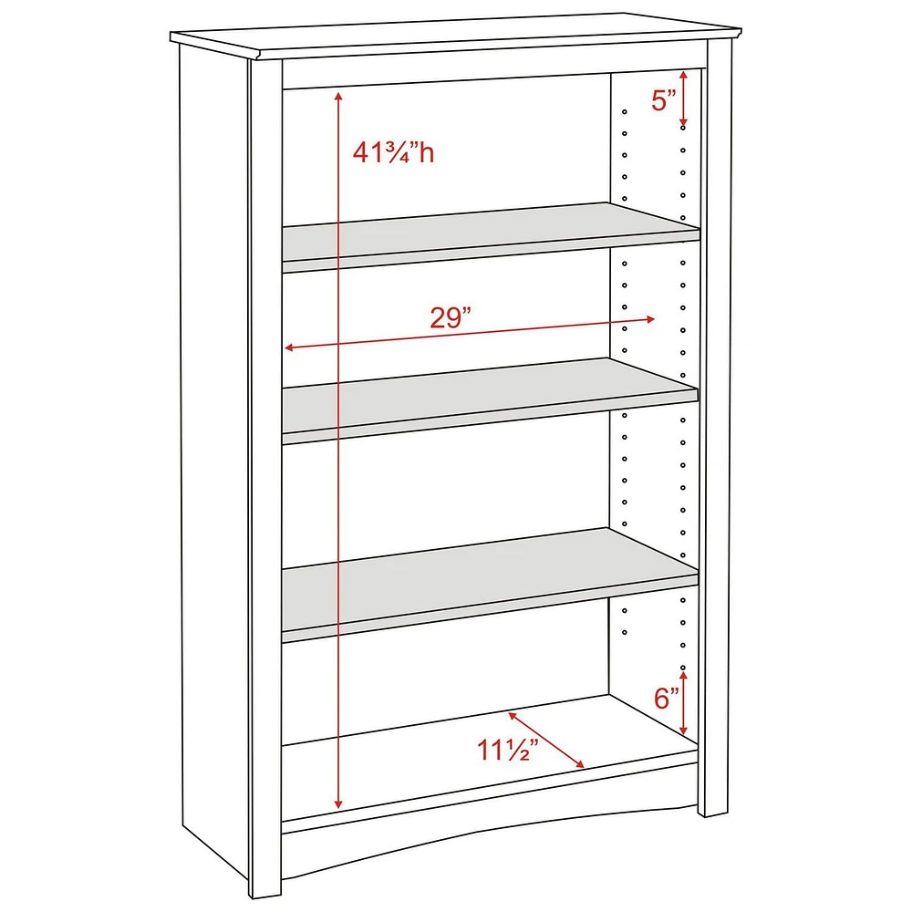 Prepac Bibliothèque standard à 4 tablettes pour bureau à domicile, blanc