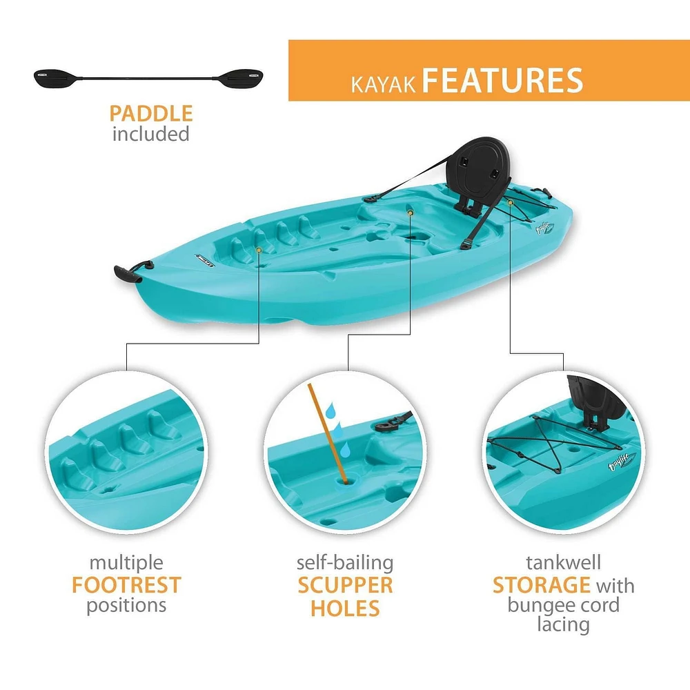 Lifetime Daylite 80 Sit-On-Top Kayak, bleu sarcelle (pagaie incluse)