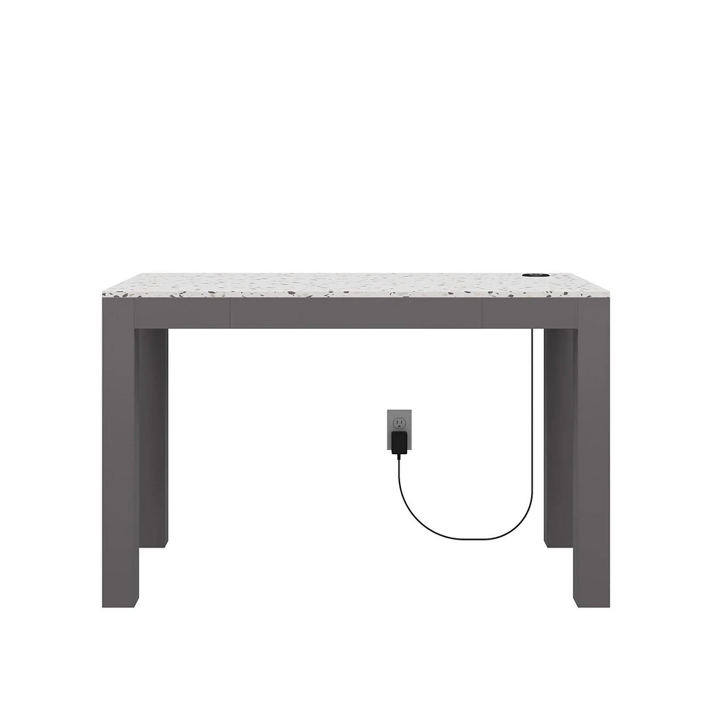 CosmoLiving by Cosmopolitan Astor Desk w/ Wireless Charger, White with Terrazzo Top