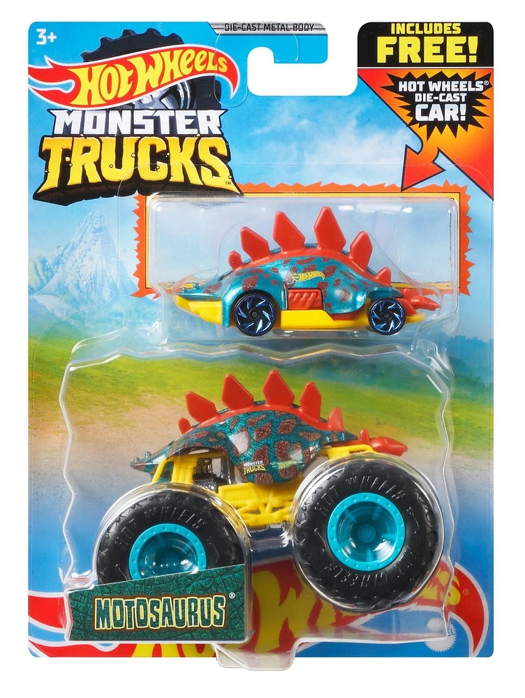 Coffret de 2 véhicules Motosaurus Monster Trucks Hot Wheels, avec 1 camion à l’échelle 1:64