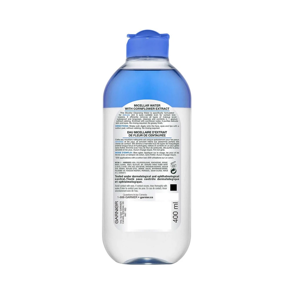 Skinactive Eau micellaire d'extrait de fleur de centaurée, Tout-en-1 Eau micellaire  Peau délicate et yeux, 400 ml Eau micellaire, 400 ml